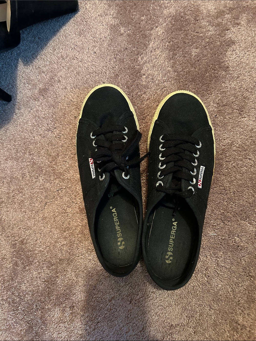 Superga Black Canvas Sneakers with Yellow Accent